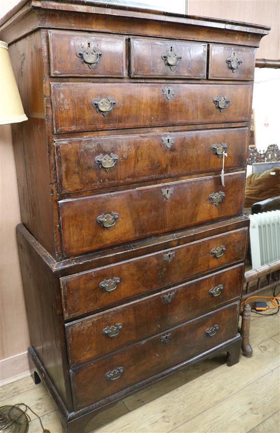 A mid 18th century walnut chest on chest, with pine sides, H.173cm